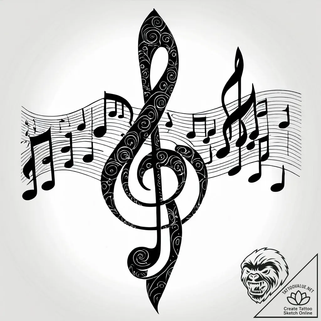 Tattoo sketch a sheet music segment that spel... - style Jagger Old - tattoo sketch (24.11.2025 02:07)