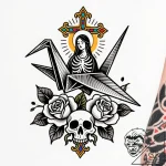 Origami crane, tattoo drawing outline, on a c… – style Flux Inscriptions – tattoo sketch (24.11.2025 02:10)