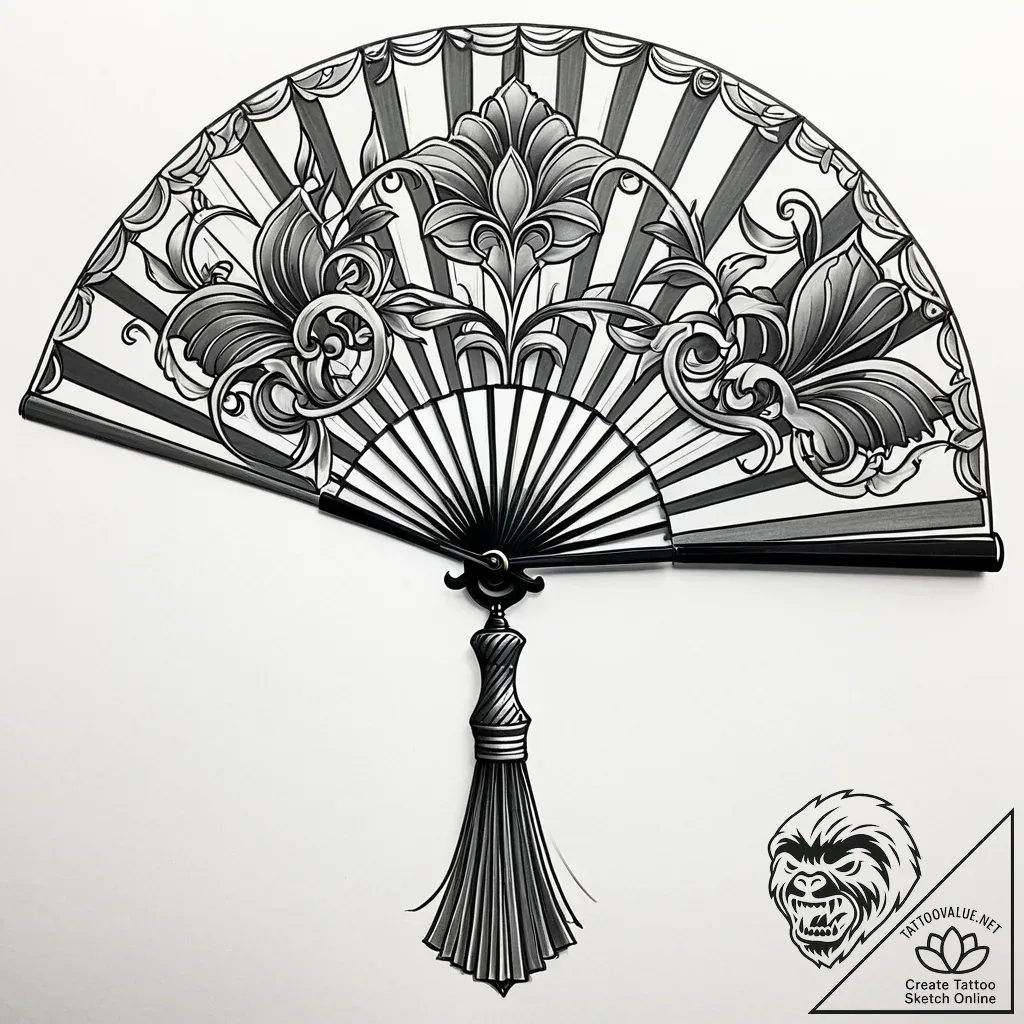Tattoo design a small, ornate fan., concept a... - style Jaeger Simple - tattoo sketch (24.11.2025 02:48)