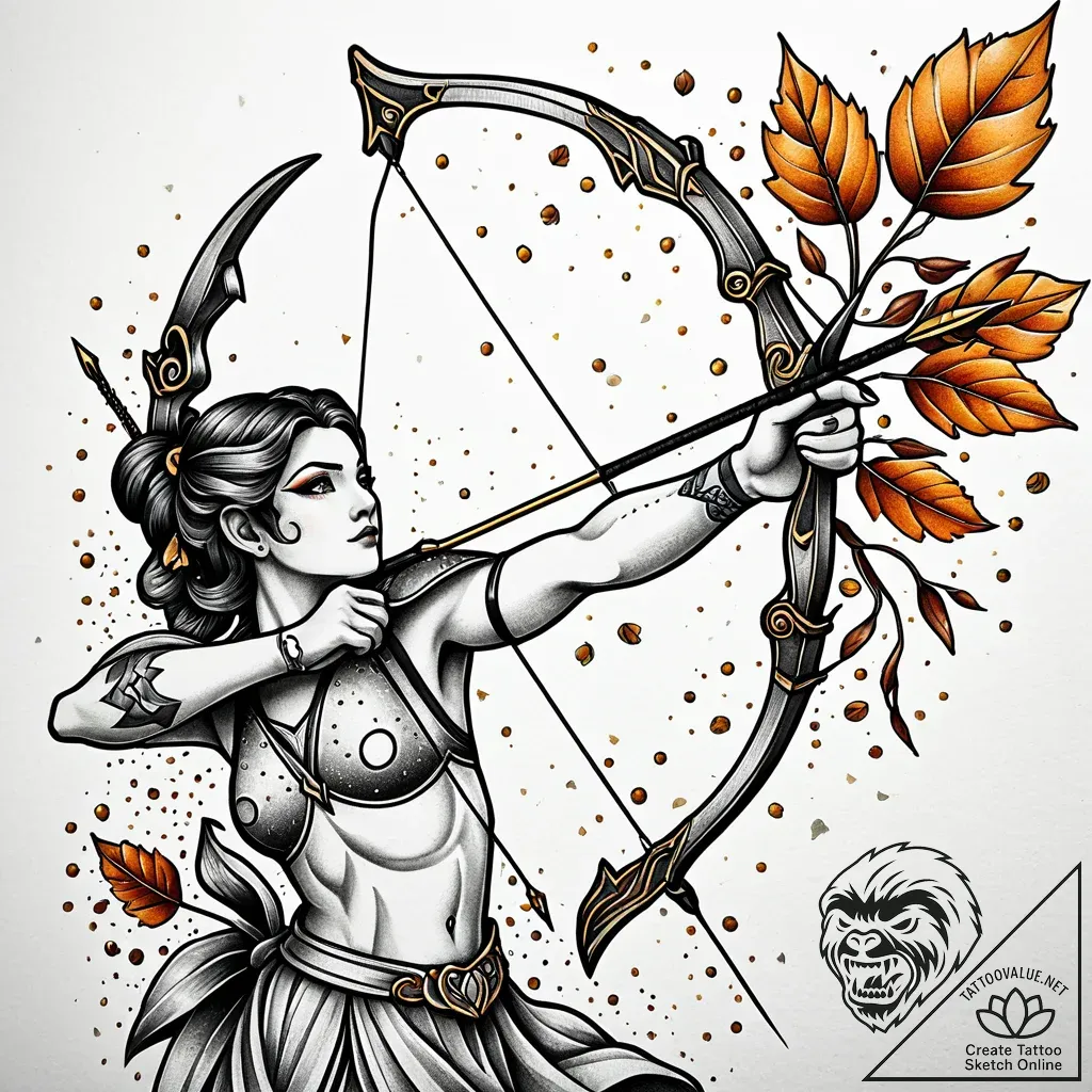 Tattoo sketch a sagittarius archer with a bow... - style Jaeger Simple - tattoo sketch (24.11.2025 03:00)