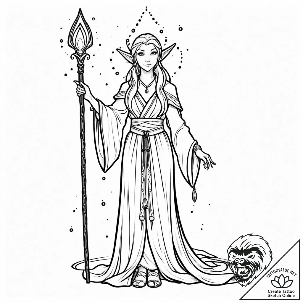 Tat tattoo sketch, elegant elf with pointed e... - style Jaeger Mini - tattoo sketch (24.11.2025 03:15)