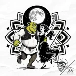 Eskiz.to, tattoo sketch, shrek and fiona danc… – style Flux Inscriptions – tattoo sketch (24.11.2025 03:22)