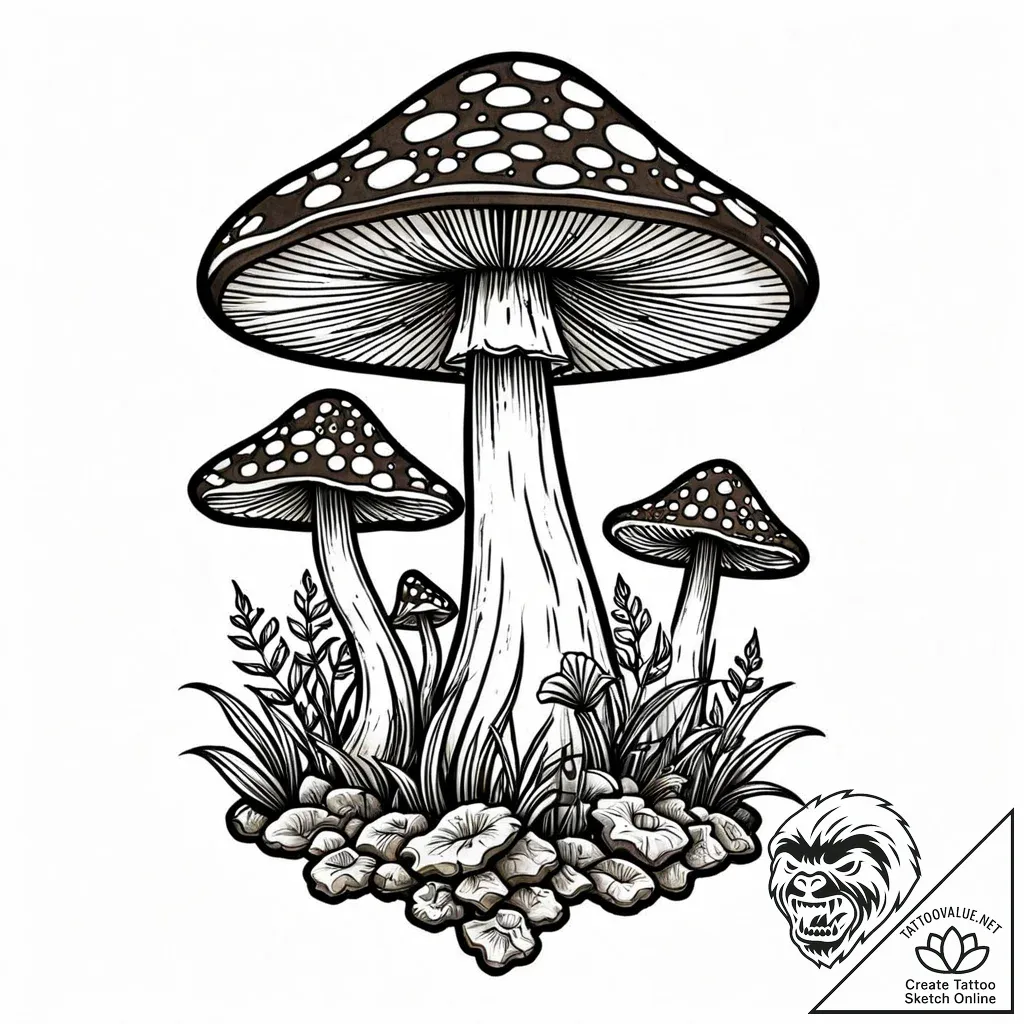 Tattoo design a single, powerful mushroom pus... - style Jaeger Mini - tattoo sketch (24.11.2025 04:16)