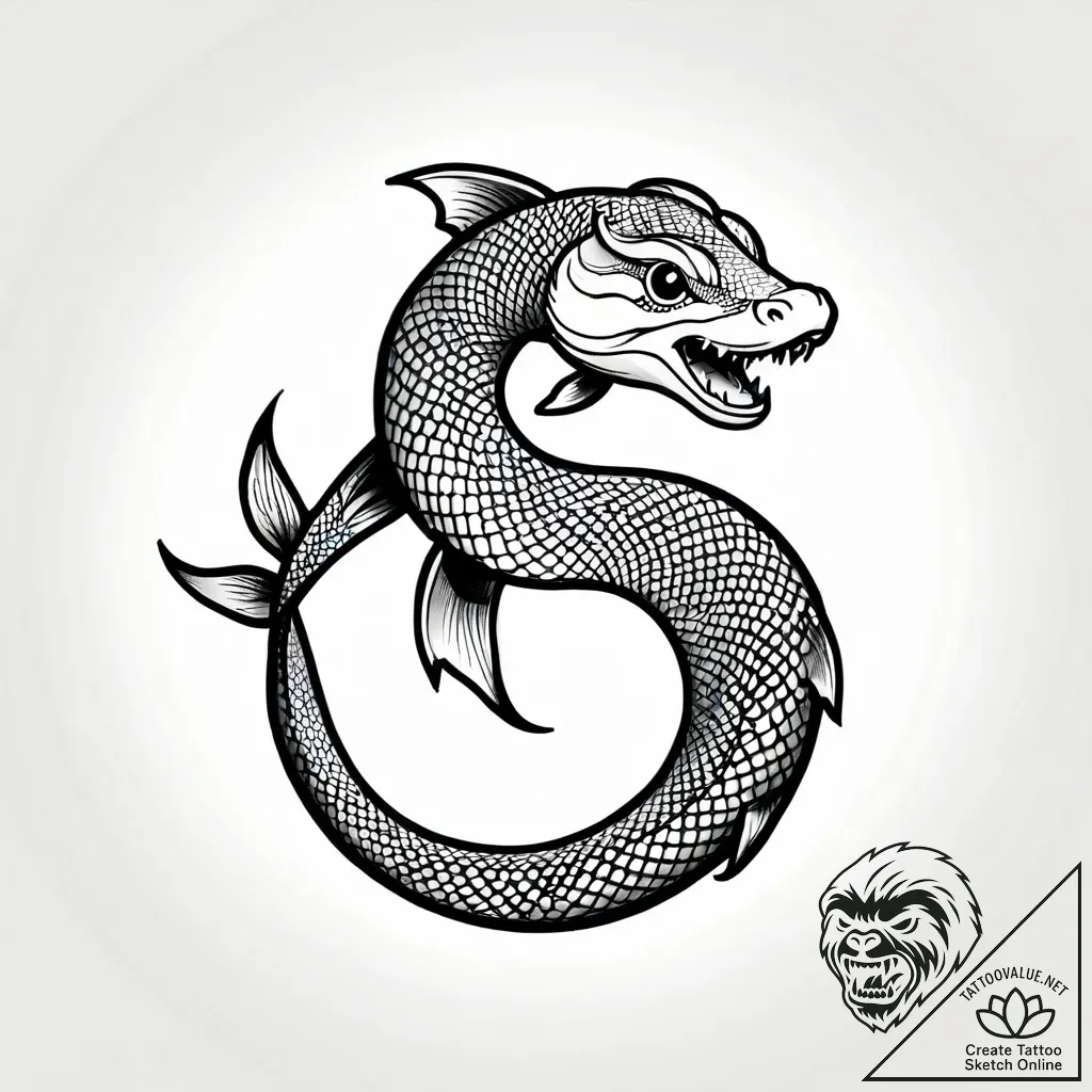 Koi serpent beneath celestial rift, tattoo dr... - style Jagger Old - tattoo sketch (24.11.2025 04:31)