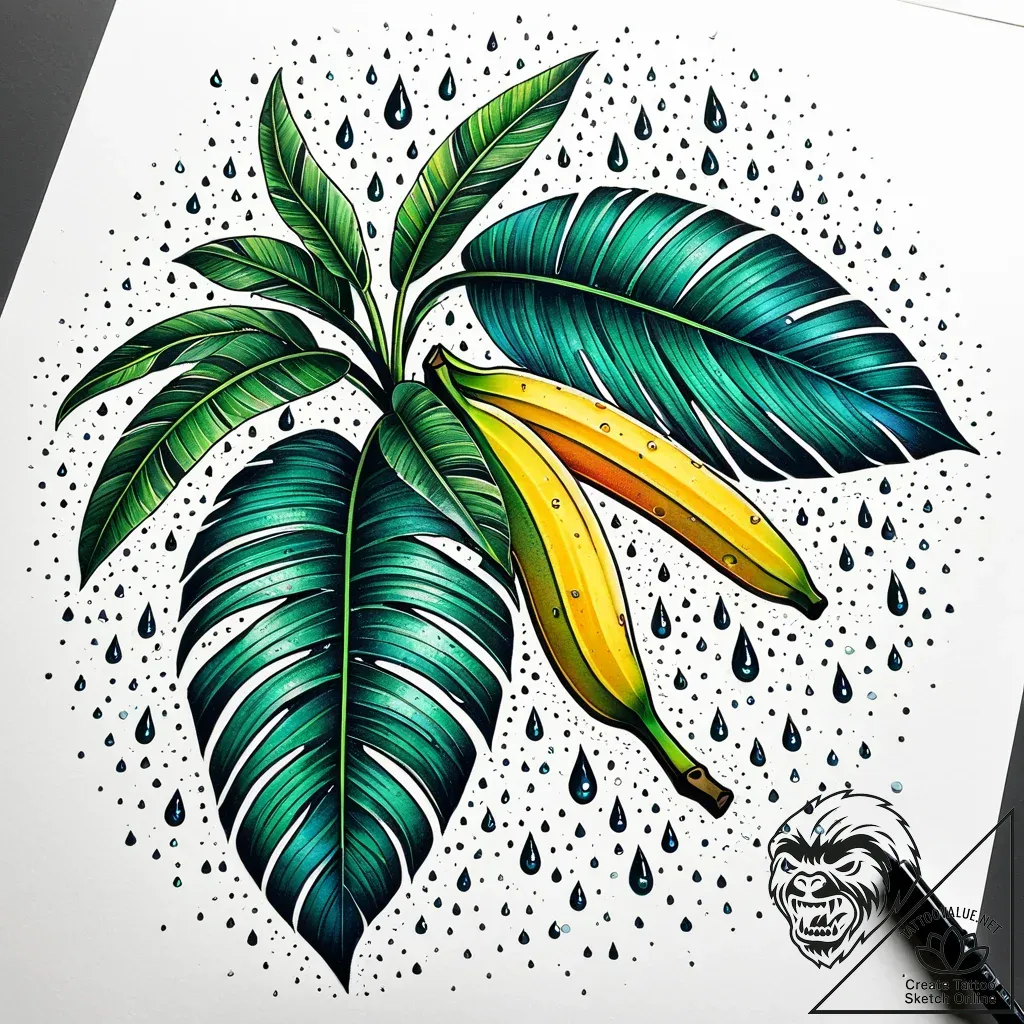 Tat tattoo sketch, shiny banana leaves covere... - style Jaeger Simple - tattoo sketch (24.11.2025 04:36)