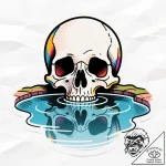 Mirror pool reflecting bone face, tattoo flas… – style Flux Inscriptions – tattoo sketch (24.11.2025 04:46)