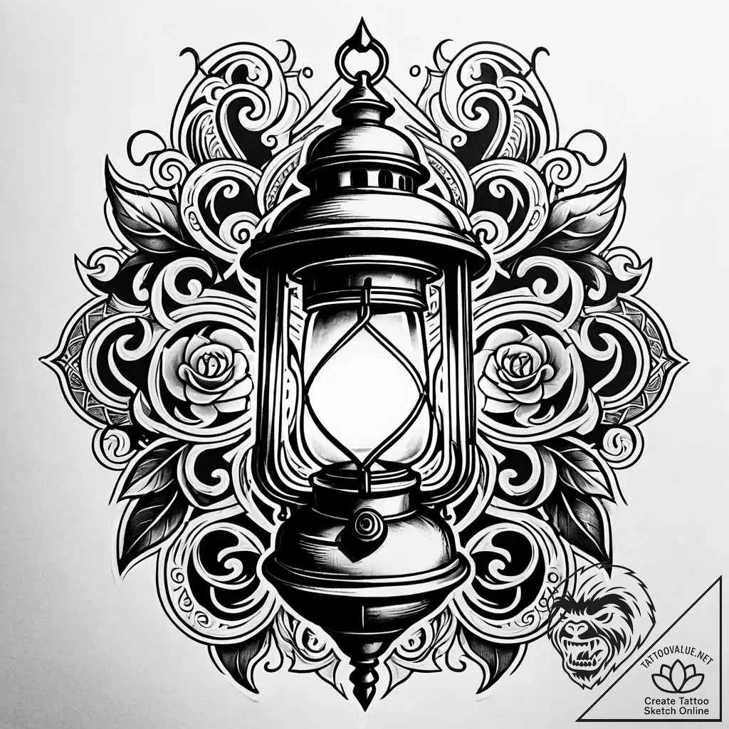Tattoo design a fantasy adventurer's lantern... - style Jaeger Simple - tattoo sketch (24.11.2025 04:48)