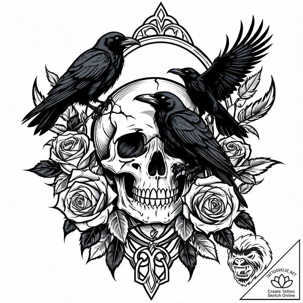 Tattoo sketch, raven perched on cracked skull... - style Jaeger Mini - tattoo sketch (24.11.2025 04:51)