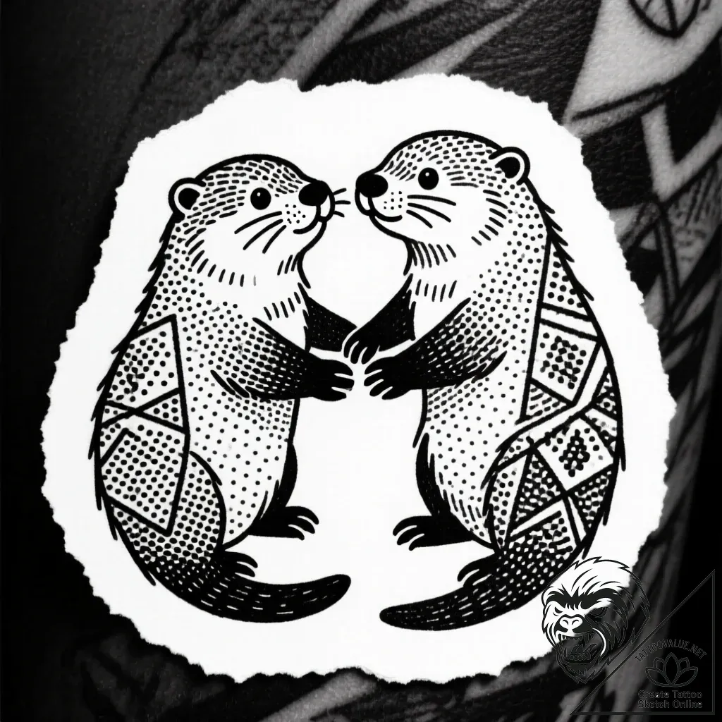 Tattoo design a pair of otters holding hands,... - style Flux Inscriptions - tattoo sketch (24.11.2025 04:58)