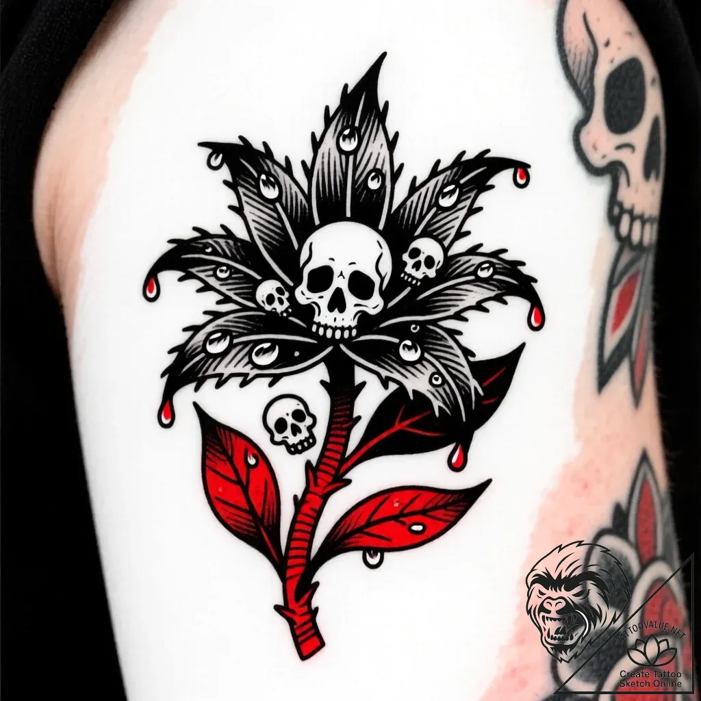 Carnivorous plant with dewdrops like tiny sku... - style Flux Inscriptions - tattoo sketch (24.11.2025 05:22)