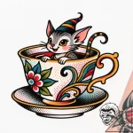 Tattoo sketch a stylized teacup with a whimsi… – style Flux Inscriptions – tattoo sketch (24.11.2025 06:35)