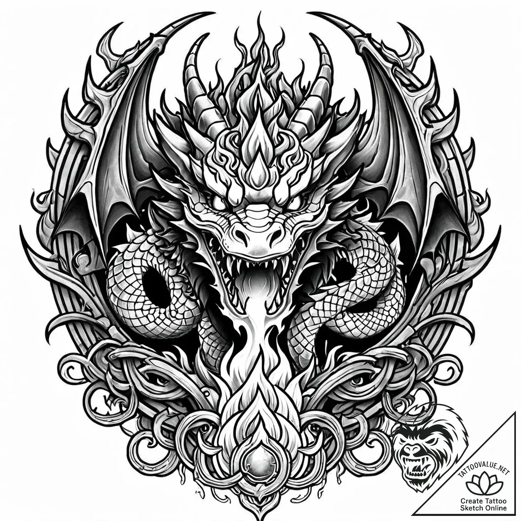 Tattoo sketch, dragon with fiery breath curli... - style Jaeger Mini - tattoo sketch (24.11.2025 06:39)