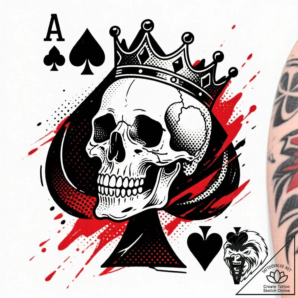 Queen of spades card with a skull face, ink i... - style Flux Inscriptions - tattoo sketch (24.11.2025 06:46)