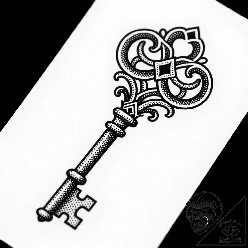 A skeleton key, tattoo flash sheet design, ma... - style Flux Inscriptions - tattoo sketch (24.11.2025 06:58)
