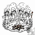 Tattoo sketch, smurf silhouettes dancing arou… – style Jaeger Mini – tattoo sketch (24.11.2025 07:04)