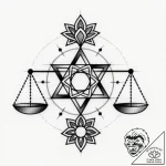 Tattoo sketch libra’s scales depicted as a pe… – style Flux Inscriptions – tattoo sketch (24.11.2025 07:22)