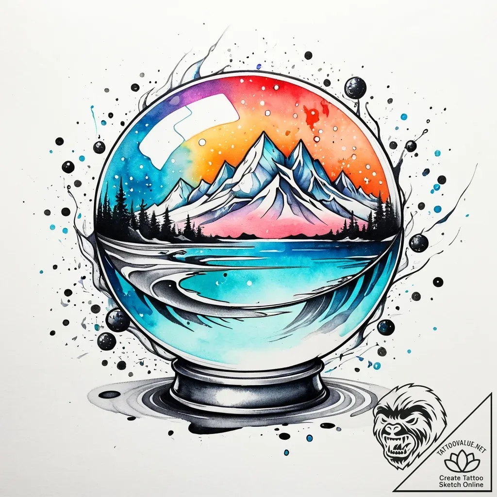 A shot through a crystal ball, showing an inv... - style Jaeger Simple - tattoo sketch (24.11.2025 07:24)