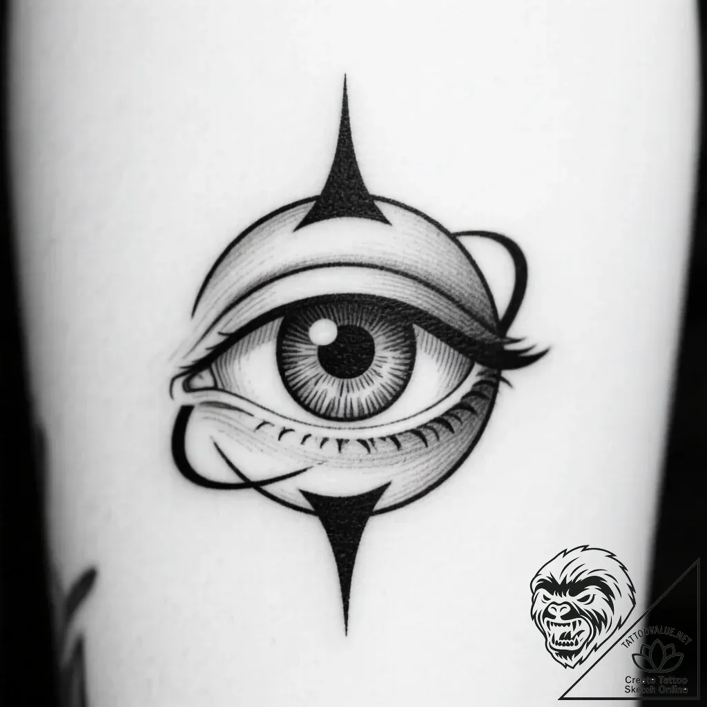 Knife beneath celestial eye, artistic tattoo... - style Flux Inscriptions - tattoo sketch (24.11.2025 07:46)
