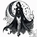 Tat tattoo sketch, goth figure in flowing bla… – style Jaeger Simple – tattoo sketch (24.11.2025 07:48)