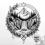 142. tattoo design: a “potok” rune integrated… – style Jaeger Mini – tattoo sketch (24.11.2025 08:27)