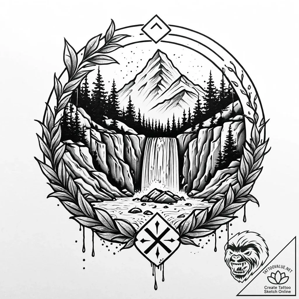 142. tattoo design: a "potok" rune integrated... - style Jaeger Mini - tattoo sketch (24.11.2025 08:27)