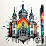 Russian prison-style tattoo of a cathedral, b… – style Jaeger Simple – tattoo sketch (24.11.2025 08:48)