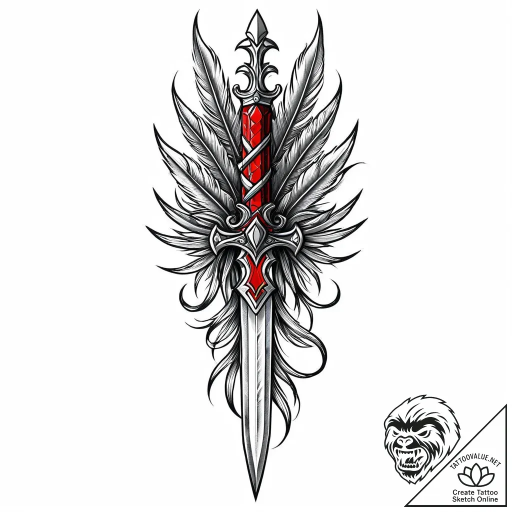 Feathered dagger crowned in roots, tattoo lin... - style Jaeger Mini - tattoo sketch (24.11.2025 09:04)