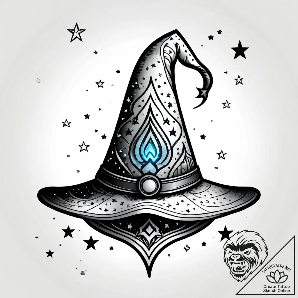 Tattoo design a wizard's hat with glowing sta... - style Jagger Old - tattoo sketch (24.11.2025 09:19)