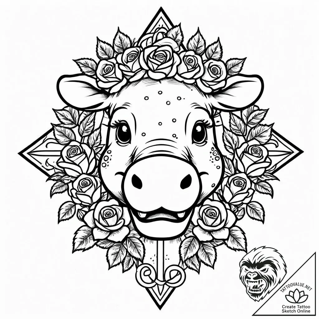 Eskiz.to, tattoo sketch, gloria hippo with fl... - style Jaeger Mini - tattoo sketch (24.11.2025 09:39)
