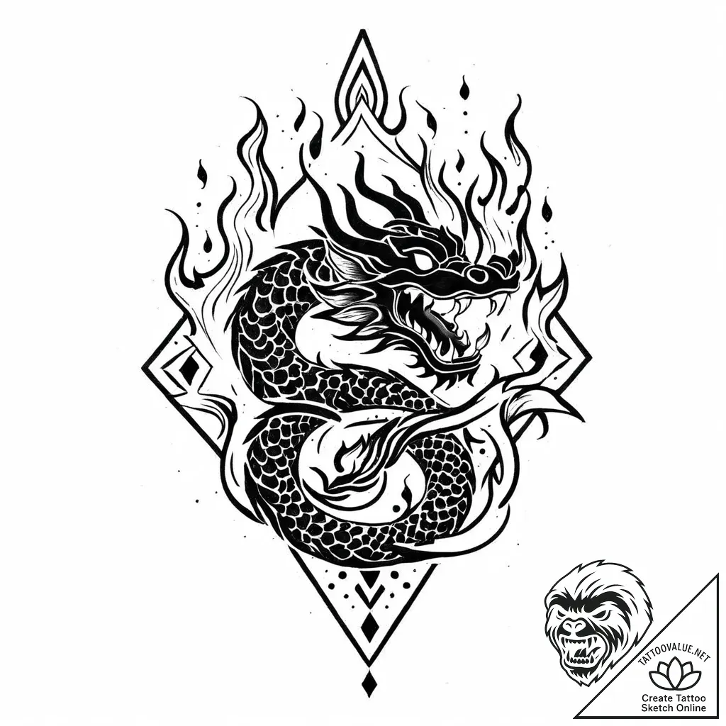 Tattoo sketch, mushu silhouette with flames,... - style Jaeger Mini - tattoo sketch (24.11.2025 09:52)