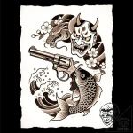 револьвер, tattoo flash sheet design, sepia t… – style Flux Inscriptions – tattoo sketch (24.11.2025 09:58)