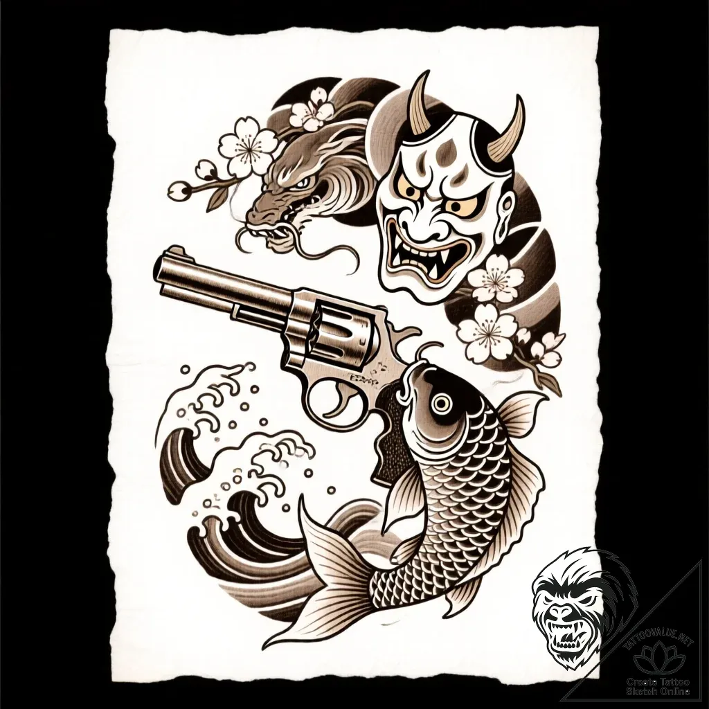 револьвер, tattoo flash sheet design, sepia t... - style Flux Inscriptions - tattoo sketch (24.11.2025 09:58)