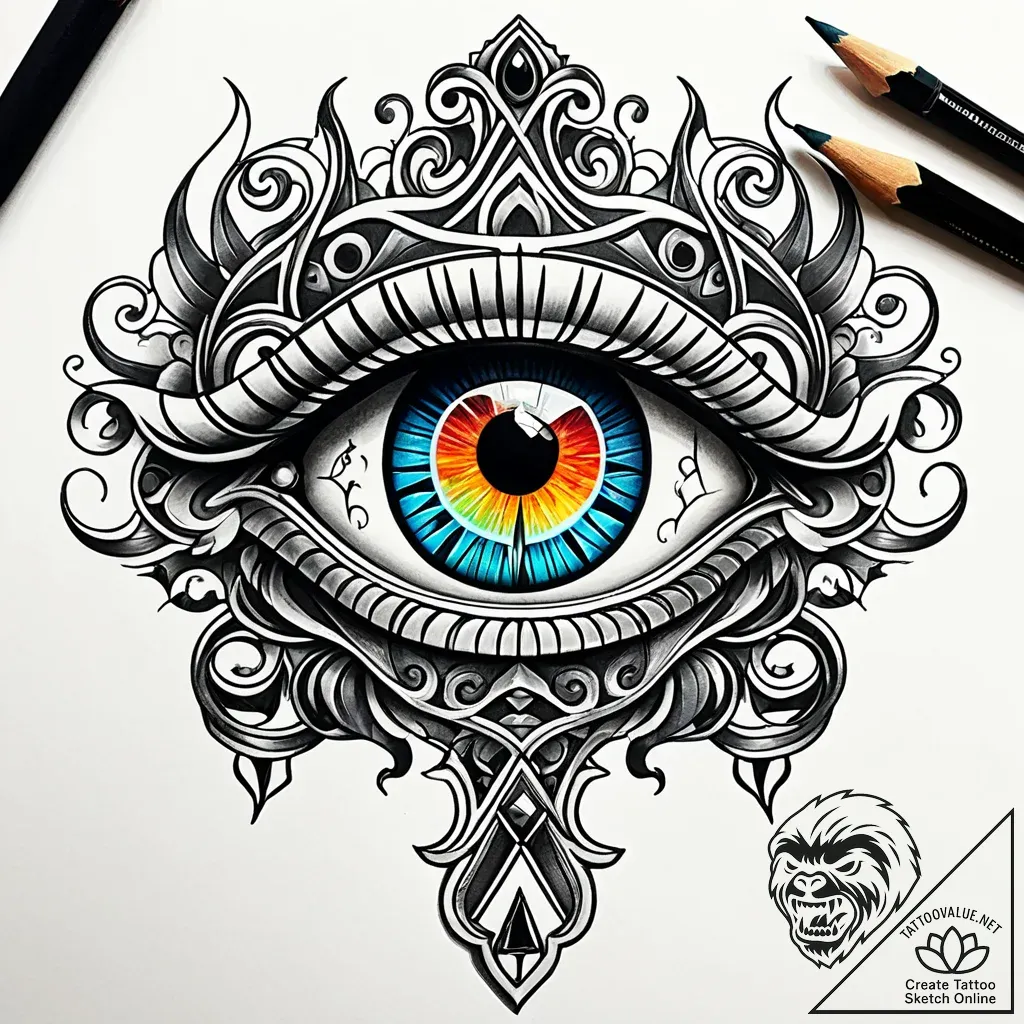 Antique key with demonic eye, tattoo flash sh... - style Jaeger Simple - tattoo sketch (24.11.2025 10:24)