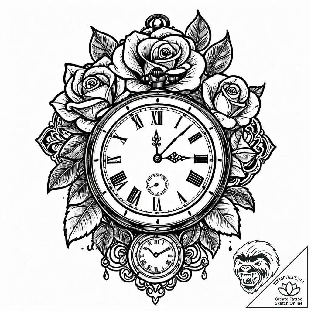 Tat tattoo sketch, vintage pocket watch with... - style Jaeger Mini - tattoo sketch (24.11.2025 10:27)