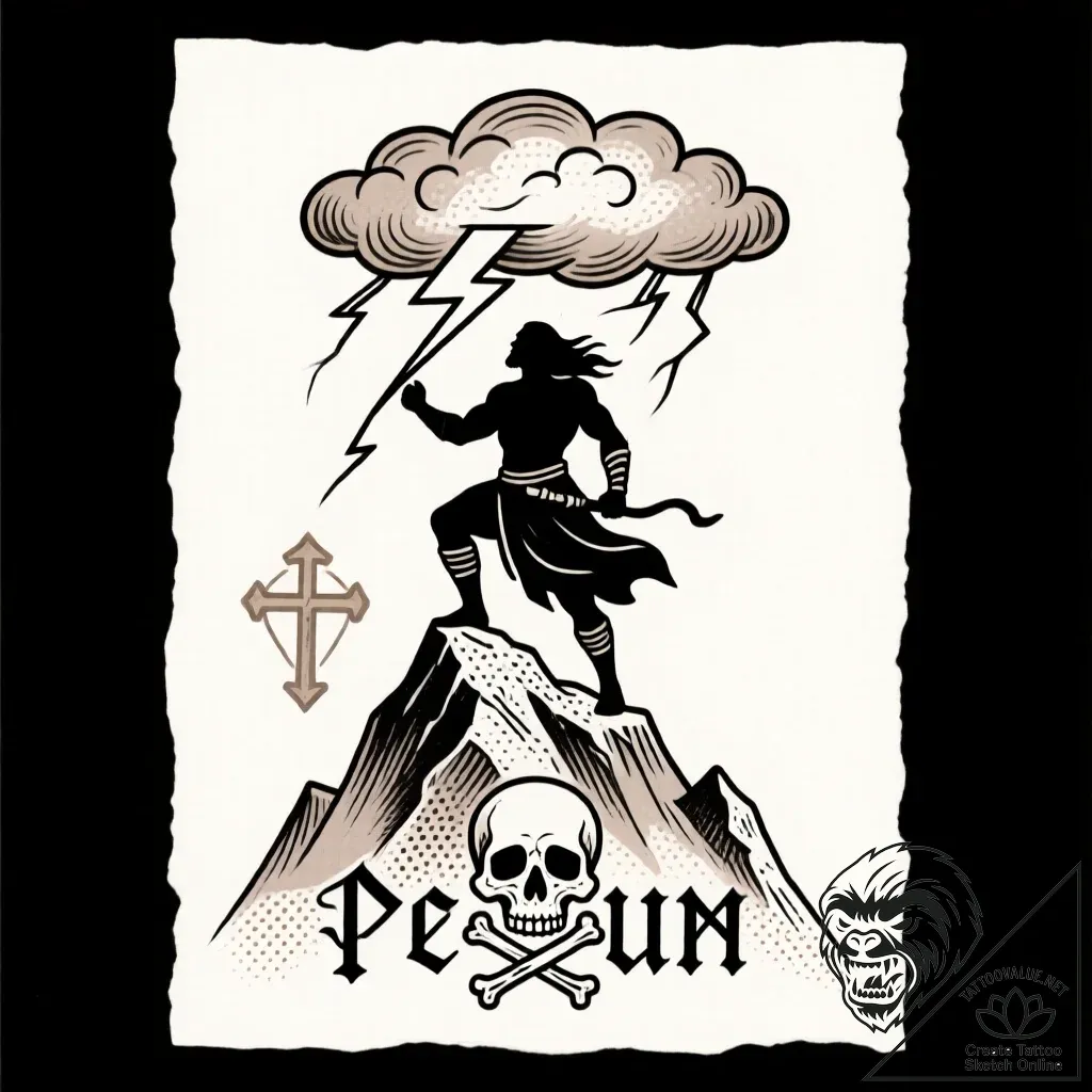 Tattoo design: a silhouette of perun standing... - style Flux Inscriptions - tattoo sketch (24.11.2025 10:58)