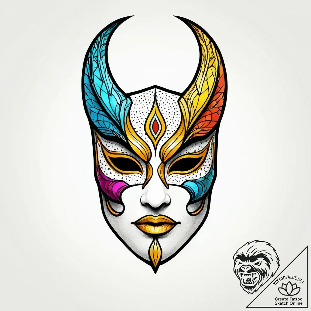 Kintsugi mask with golden cracks, tattoo flas... - style Jagger Old - tattoo sketch (24.11.2025 11:07)
