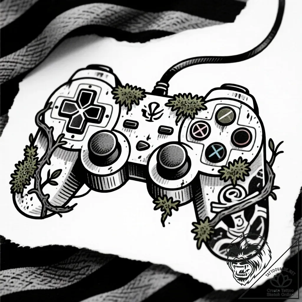 Tattoo design a game controller merging with... - style Flux Inscriptions - tattoo sketch (24.11.2025 11:10)