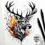 Apocalyptic stag wreathed in fire, tattoo fla… – style Jaeger Simple – tattoo sketch (24.11.2025 11:13)