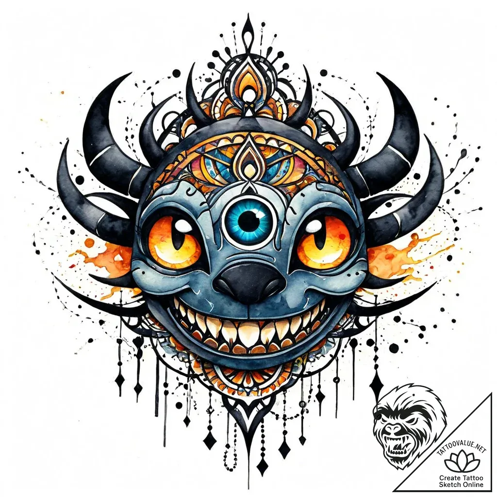 Tattoo sketch, stitch eyes glowing in dark, m... - style Jaeger Mini - tattoo sketch (24.11.2025 11:15)