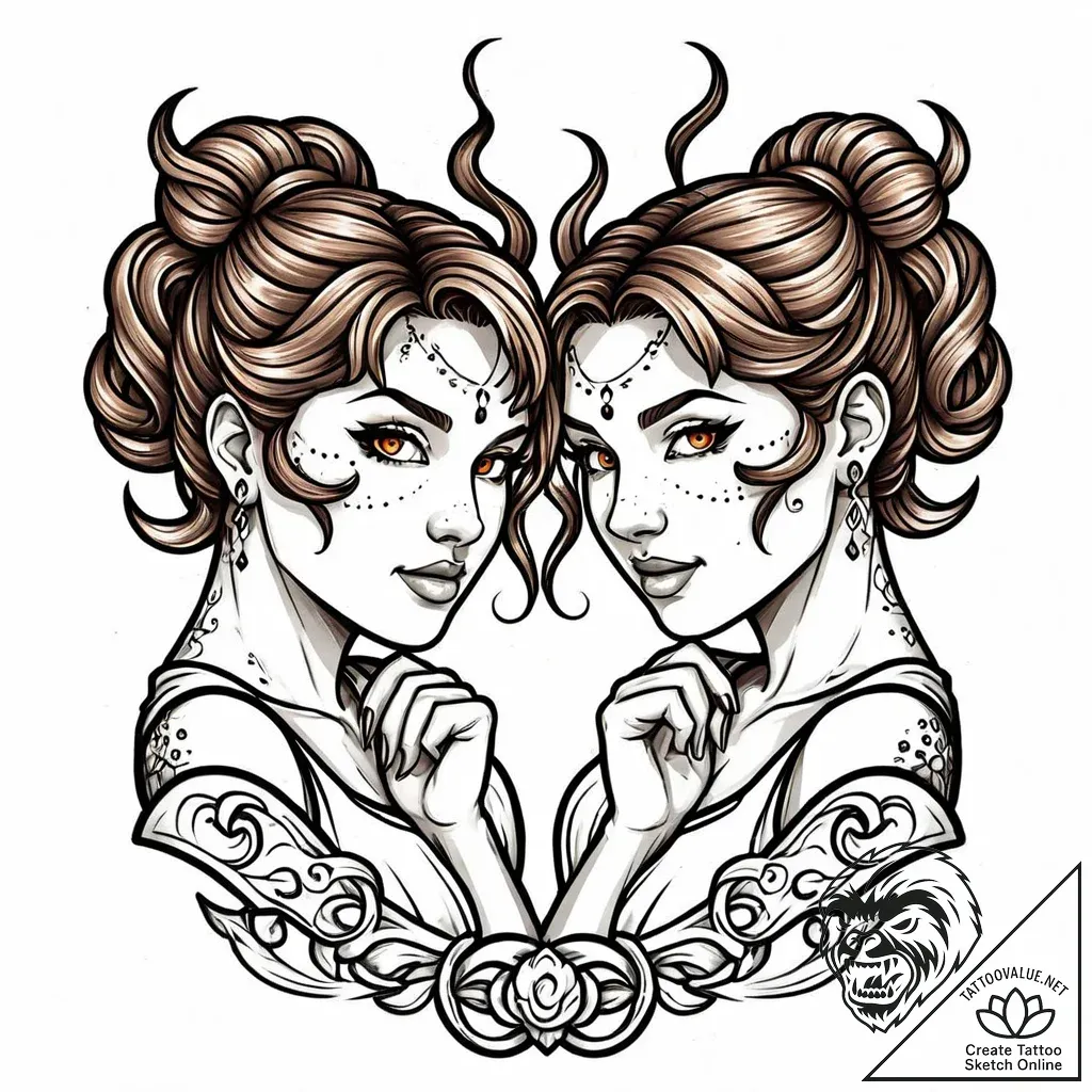 Tattoo sketch gemini faces, one realistic ske... - style Jaeger Mini - tattoo sketch (24.11.2025 11:28)