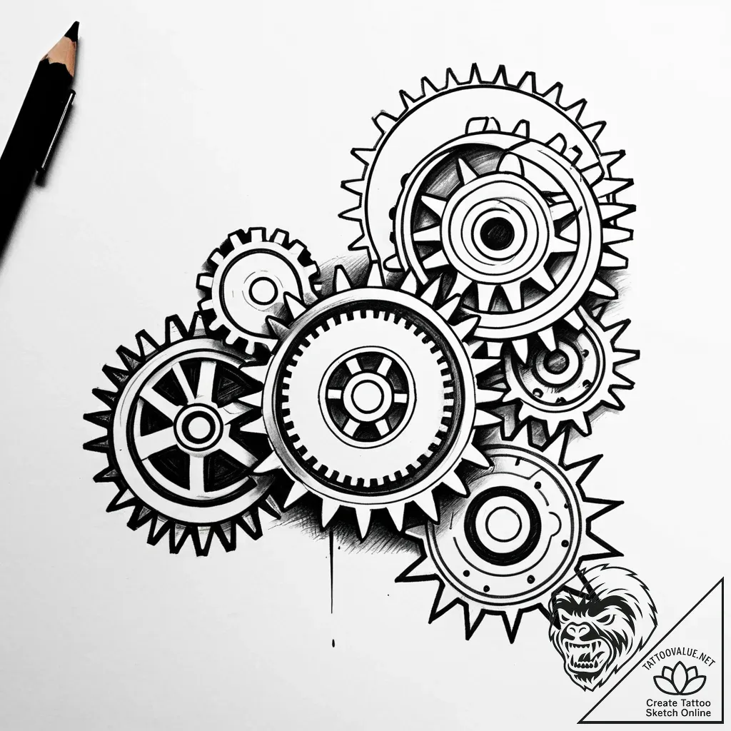Gears, tattoo drawing outline, on a clean whi... - style Jaeger Simple - tattoo sketch (24.11.2025 11:36)
