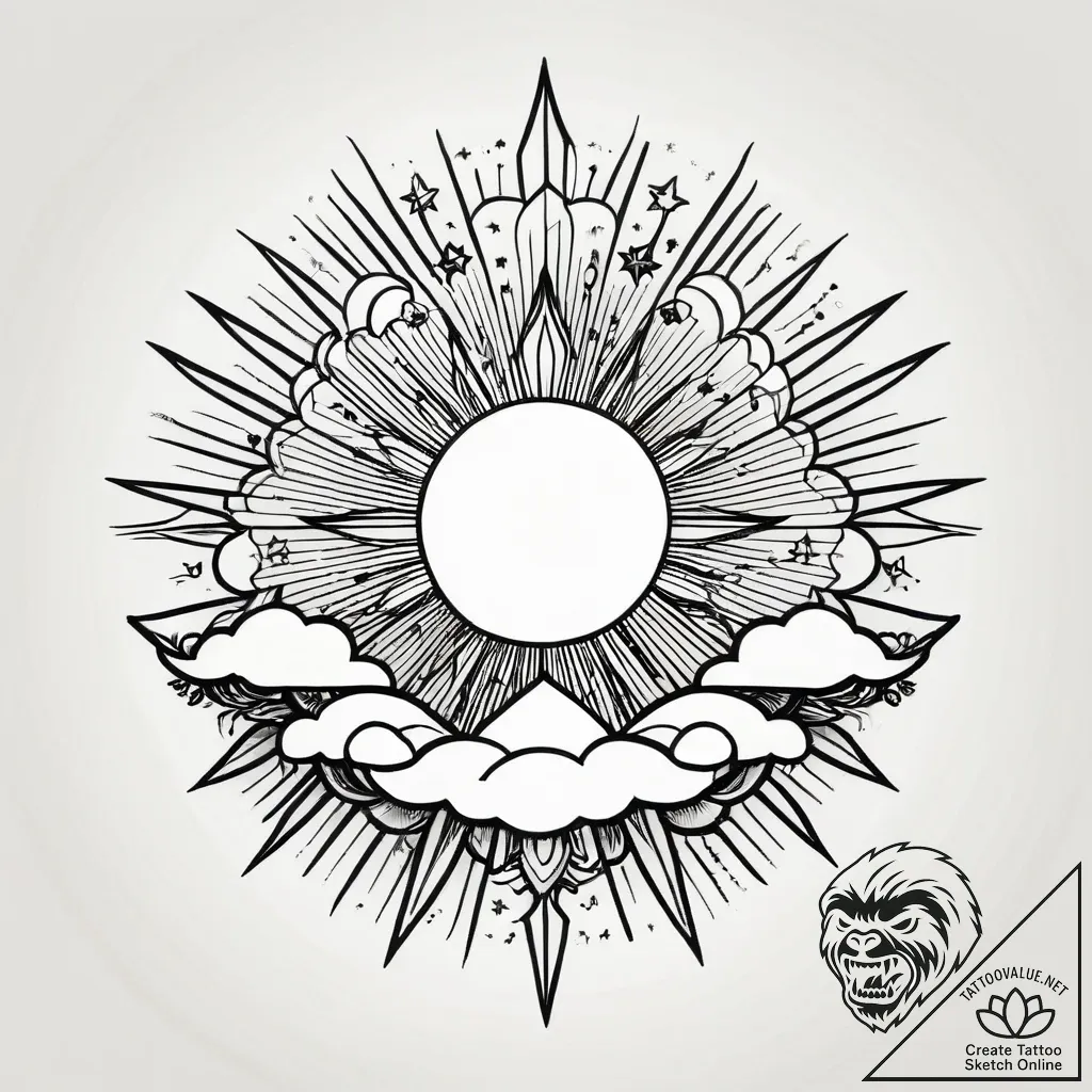 Tattoo sketch a sun breaking through dark clo... - style Jagger Old - tattoo sketch (24.11.2025 11:55)