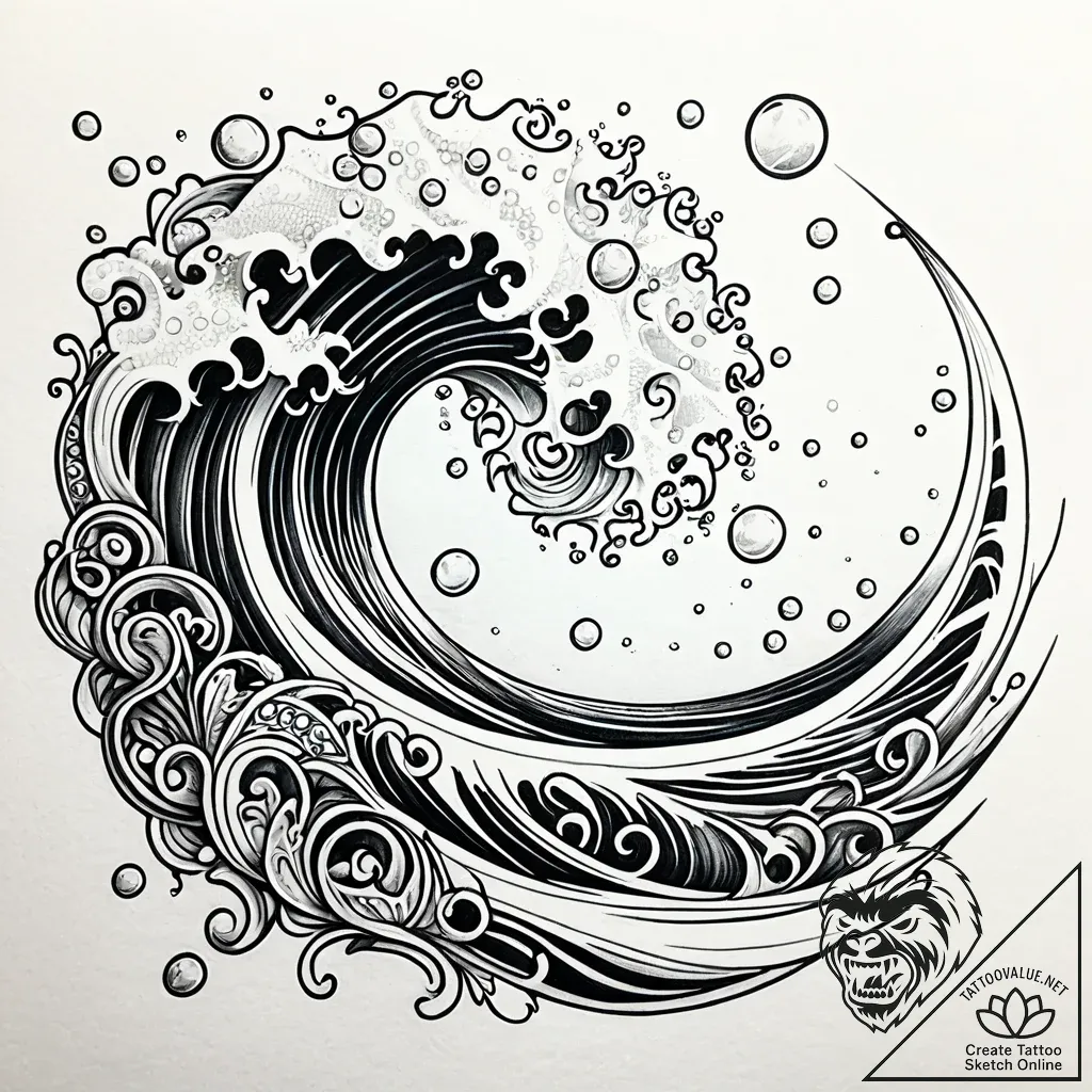 Tattoo sketch, thin wave curling softly with... - style Jaeger Simple - tattoo sketch (24.11.2025 12:00)