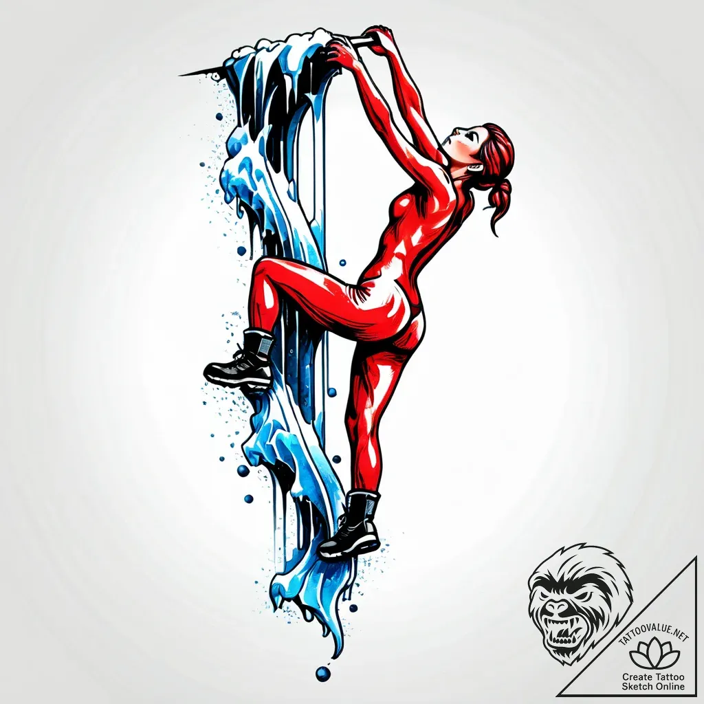 A person ice climbing up a frozen waterfall.,... - style Jagger Old - tattoo sketch (24.11.2025 12:43)
