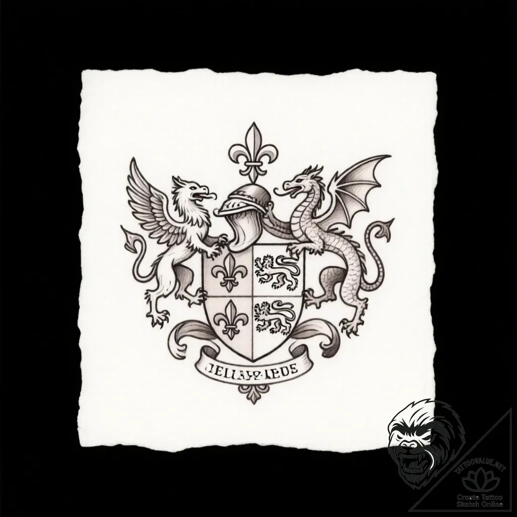 Tat tattoo sketch, ornate medieval crest feat... - style Flux Inscriptions - tattoo sketch (24.11.2025 13:10)