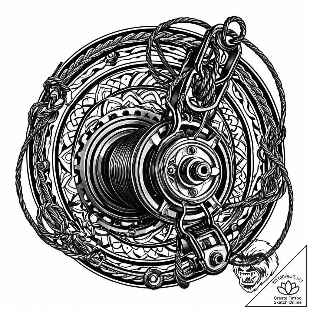 Winch, heavy-duty, with its steel cable under... - style Jaeger Mini - tattoo sketch (24.11.2025 13:16)