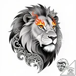 Animated lion with flaming eyes, artistic tat… – style Flux Inscriptions – tattoo sketch (24.11.2025 13:22)
