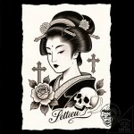 гейша, artistic tattoo sketch, chicano tattoo… – style Flux Inscriptions – tattoo sketch (24.11.2025 13:34)
