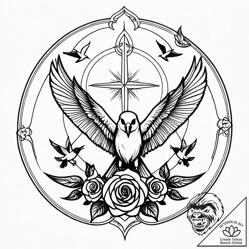 Flock of birds, tattoo line art, on a clean w... - style Jagger Old - tattoo sketch (24.11.2025 13:43)