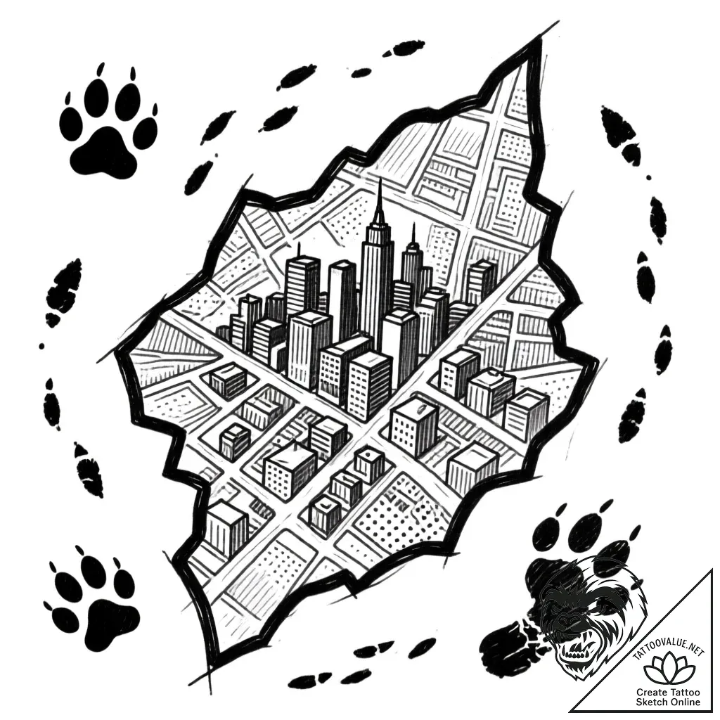 Tattoo sketch, zootopia city map with animal... - style Flux Inscriptions - tattoo sketch (24.11.2025 13:58)